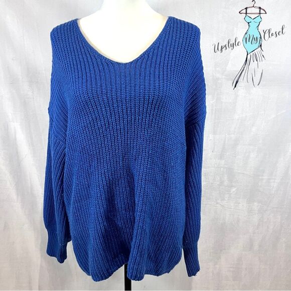 NY Collection blue cutout twist back knit sweater size large - Picture 2 of 8